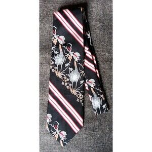 Tie 70 80 90s Y2K New Vintage Famous Barr Black White Red Ostrich 4 Wide 55 Long